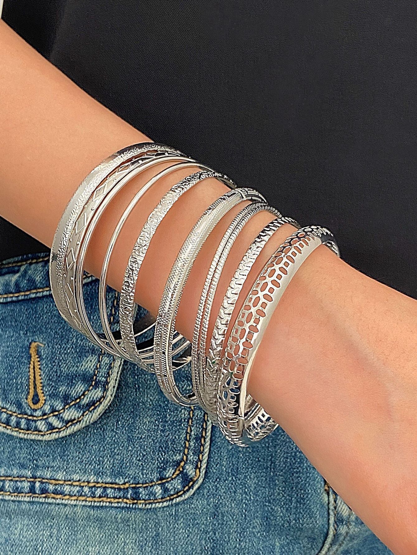Wholesale multi-layer bracelet set alloy geometric stacked bracelet set